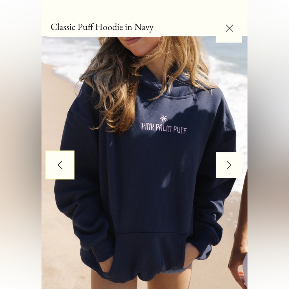 Classic Pink Palm Puff Hoodie Navy